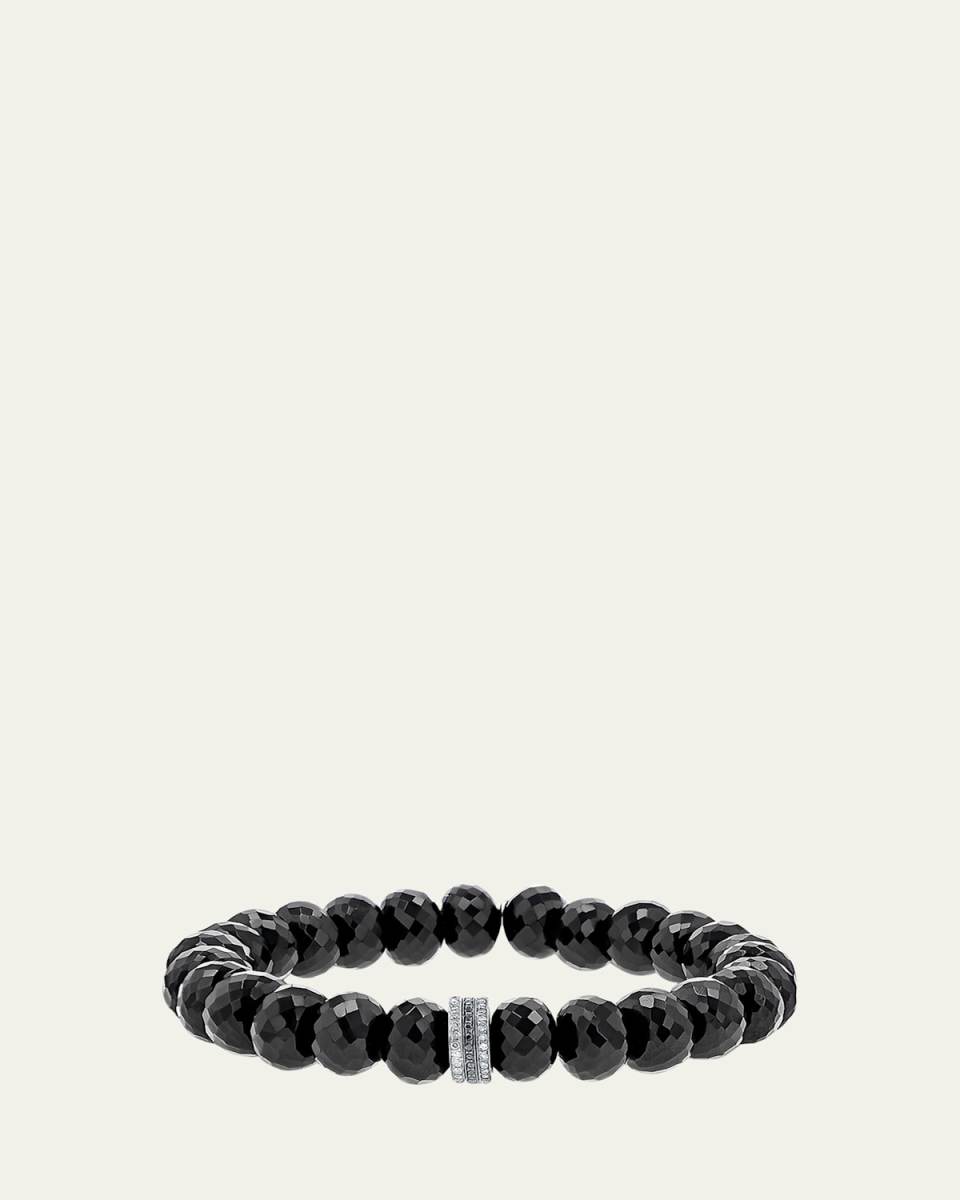 Spinel Bead Bracelet with Silver and Black Diamond Rondelle Cluster